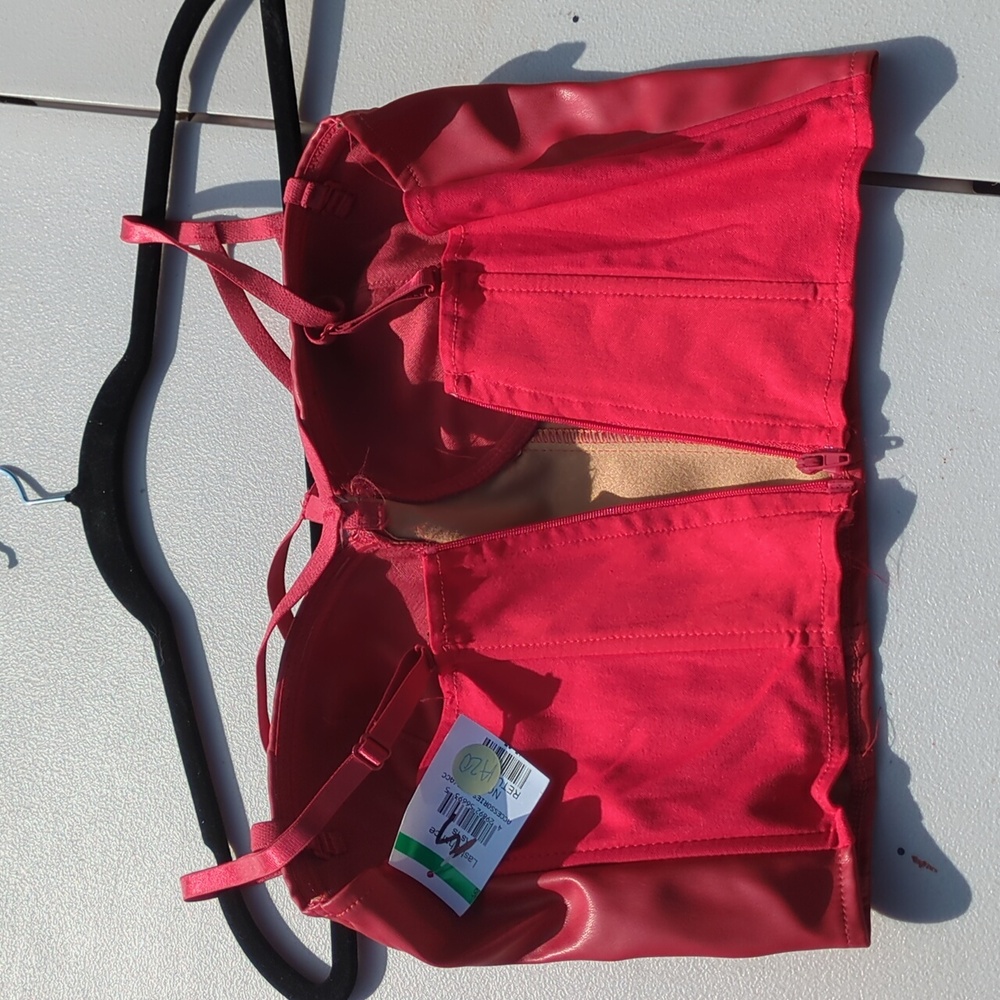 Oppa! faux leather bustier crop top in red, Multi-strap Detailing Size Medium - Picture 8 of 12